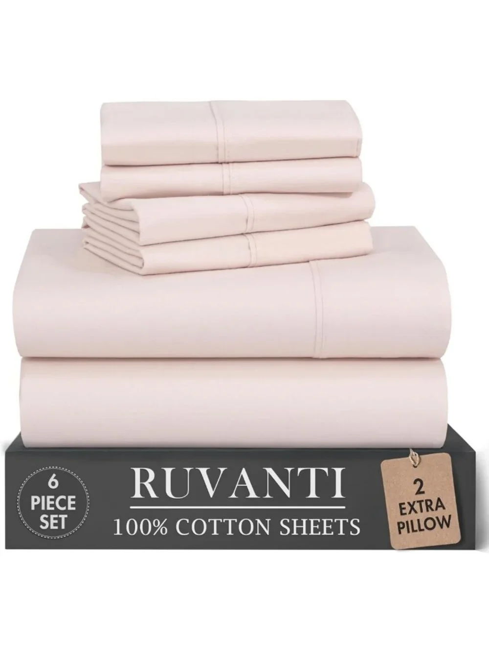 Queen Size 6-Piece Cotton Percale Sheet Set - Blush Pink, Cooling, Deep Pocket